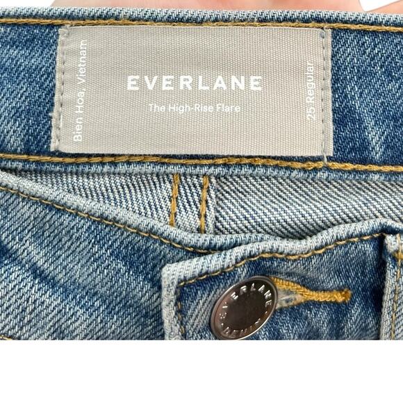 Everlane The High-Rise Flare‎ Jeans Cropped Medium Wash Distressed Size 25 - Picture 12 of 14
